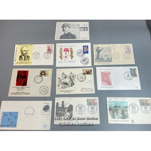 34 - Ten mixed commemorative first day covers and lettersheets relating to WW2. This lot includes French ... 