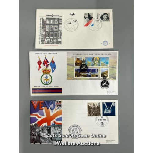 45 - Three mixed commemorative unsigned first day covers and lettersheets of 