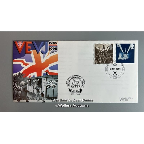 45 - Three mixed commemorative unsigned first day covers and lettersheets of 