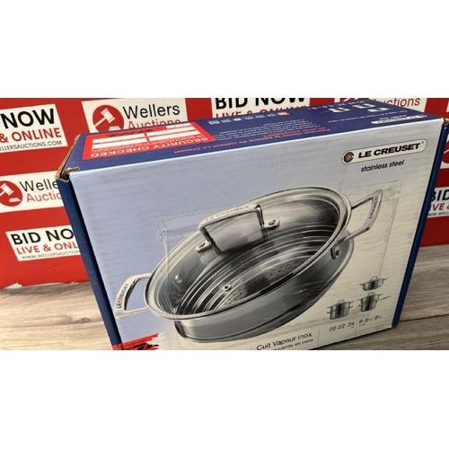 364 - LE CREUSET MULTI STEAMER WITH GLASS LID  TO FIT 20-24CM PAN / APPEARS TO BE BRAND NEW / G29