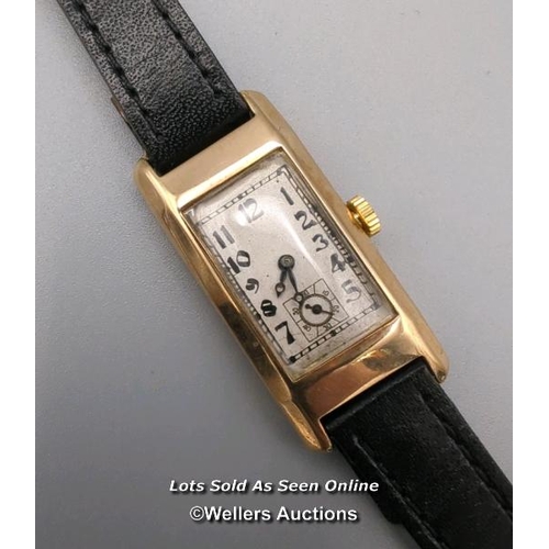 314 - Antique wristwatch, the unsigned rectangular dial with Arabic numerals and subsidiary dial, the hing... 