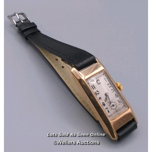 314 - Antique wristwatch, the unsigned rectangular dial with Arabic numerals and subsidiary dial, the hing... 