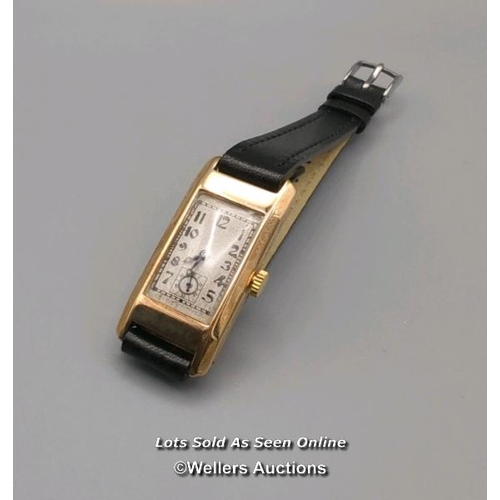 314 - Antique wristwatch, the unsigned rectangular dial with Arabic numerals and subsidiary dial, the hing... 