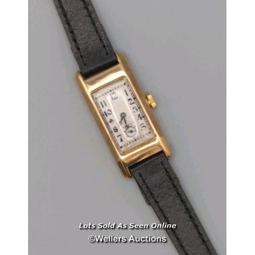 314 - Antique wristwatch, the unsigned rectangular dial with Arabic numerals and subsidiary dial, the hing... 