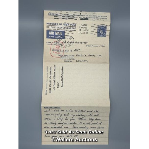 55 - An original air letter addressed to Mr Sidney MacDonald Proudley (Prisoner No. 468) received whilst ... 