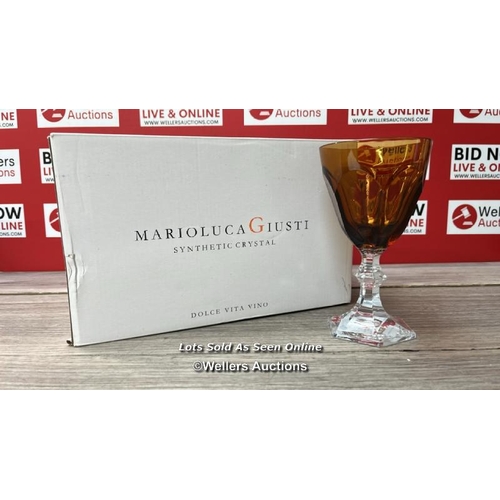 111 - MARIO LUCA GIUSTI WINE GLASS DOLCE VITA SMALL AMBER / SET OF 5 / APPEARS TO BE NEW WITH OPEN BOX / R... 