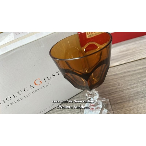 111 - MARIO LUCA GIUSTI WINE GLASS DOLCE VITA SMALL AMBER / SET OF 5 / APPEARS TO BE NEW WITH OPEN BOX / R... 