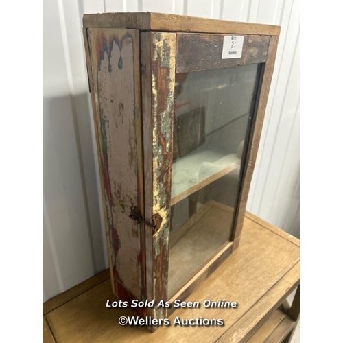 21 - Rustic glazed display cabinet with internal shelf, 61cm h x 38cm w x 15cm d / titan storage solution... 