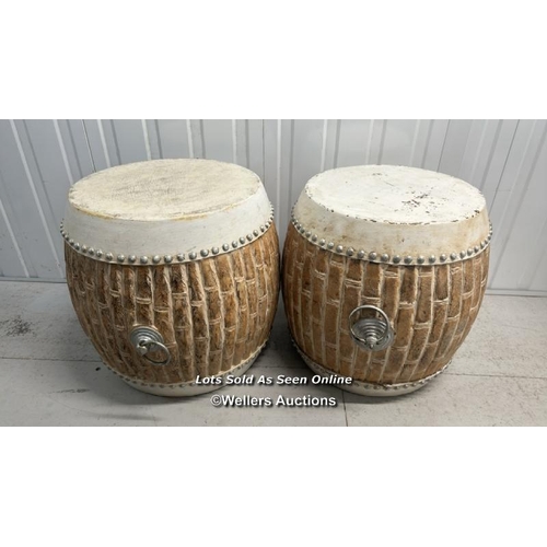 22 - Pair of drums, decorative, 48cm h x 48cm w / titan storage solutions, orchard business park, forsyth... 