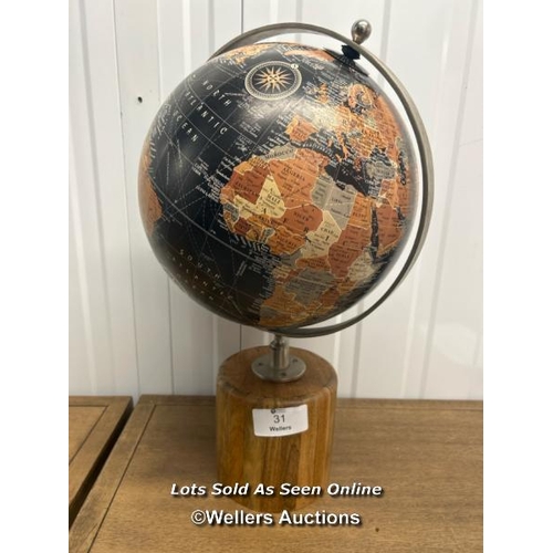 31 - Decorative globe on wooden base, 55cm h / titan storage solutions, orchard business park, forsyth ro... 