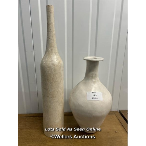 38 - Two decorative vases, tallest 56cm h / container no: s207 / titan storage solutions, orchard busines... 