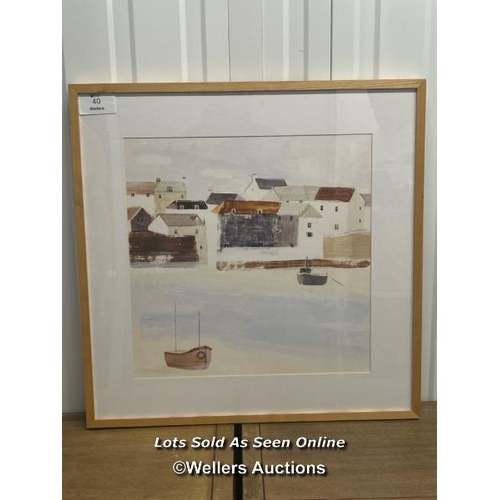 40 - Framed and glazed print of an english fishing town, 52cm x 52cm / container no: s207 / titan storage... 