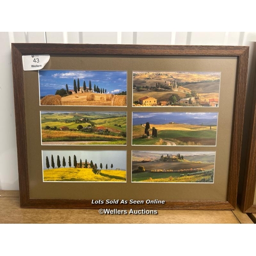 43 - Two framed collages of the tuscan countryside, 40 x 54 / container no: s207 / titan storage solution... 