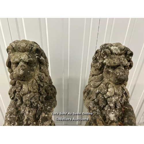 66 - Pair of weathered and pattinated armorial lions, 80cm / container no: s207 / titan storage solutions... 