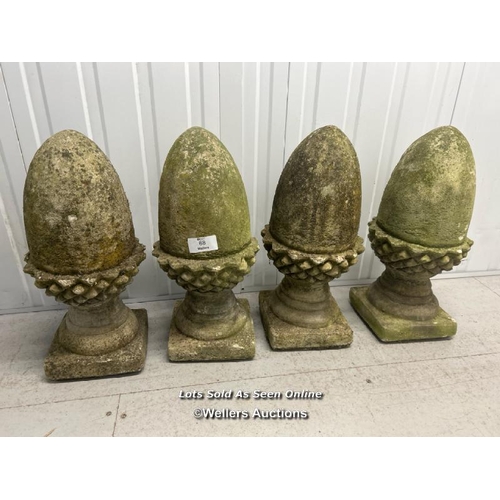 68 - Four matching stone finials, 60cm h / container no: s207 / titan storage solutions, orchard business... 