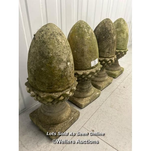 68 - Four matching stone finials, 60cm h / container no: s207 / titan storage solutions, orchard business... 