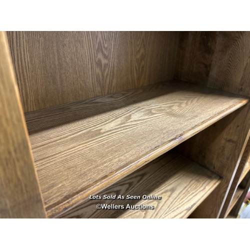 7 - Pair of modern oak bookshelf units, each with five internal shelves, 210cm h x 75cm w x 35cm d / tit... 