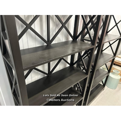 8 - Pair of modern five tier black bookshelves, 167cm h x 86cm w x 32cm d / titan storage solutions, orc... 