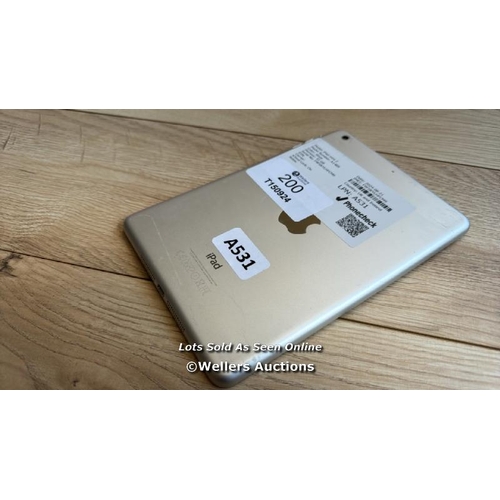 200 - APPLE IPAD MINI 2 / A1489 / SILVER / 32GB / SERIAL NO. F9FSKYLHFCM9 / I-CLOUD LOCKED / H66