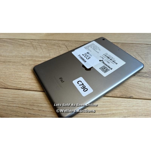 203 - APPLE IPAD MINI 2 / A1489 / SPACE GREY / 32GB / SERIAL NO. F9FS4204FCM6 / I-CLOUD LOCKED / H66