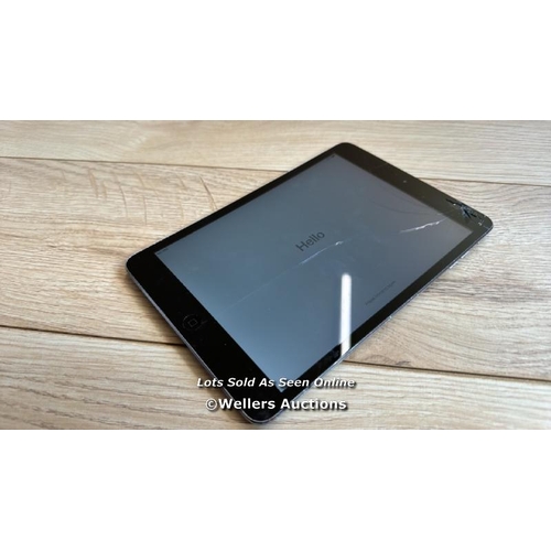 205 - APPLE IPAD MINI 2 / A1490 / SPACE GREY / 32GB / SERIAL NO. F9FSPA6FFLML / I-CLOUD LOCKED / SCREEN DA... 