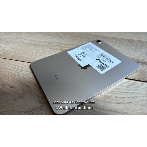 210 - APPLE IPAD MINI 6 / A1567 / STARLIGHT / 64GB / SERIAL NO. W6R3F39D95 / I-CLOUD LOCKED / H66
