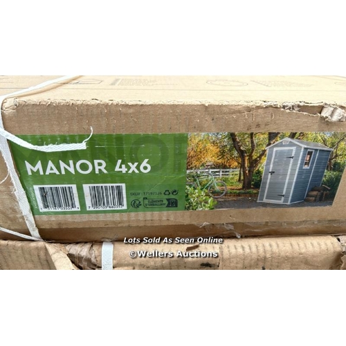 23 - KETER MANOR 4X6 PLASTIC SHED / APPEARS NEW OPEN BOX