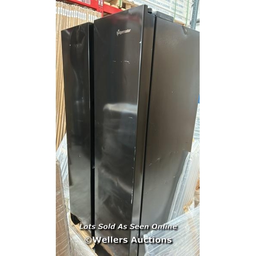 34 - FRIDGEMASTER MS83430EB 80CM AMERICAN FRIDGE FREEZER - BLACK / APPEARS NEW OPEN BOX