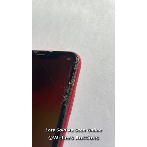 9015 - APPLE IPHONE 11 / A2221 / (PRODUCT) RED / 64GB / SERIAL. NO. F4GZL279N737 / I-CLOUD LOCKED / DAMAGED... 