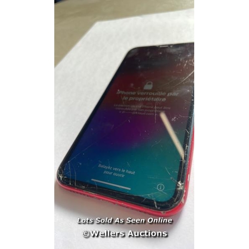 9015 - APPLE IPHONE 11 / A2221 / (PRODUCT) RED / 64GB / SERIAL. NO. F4GZL279N737 / I-CLOUD LOCKED / DAMAGED... 