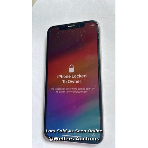 9057 - APPLE IPHONE XS / A2097 / SILVER / 256GB / SERIAL. NO. C39X6DGAKPG5 / I-CLOUD LOCKED / MINOR DAMAGE ... 