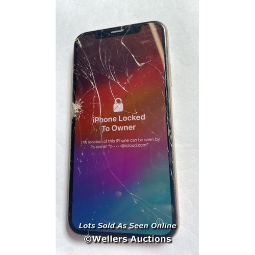 9058 - APPLE IPHONE XS / A2097 / GOLD / 64GB / SERIAL. NO. G0NXF617KPG3 / I-CLOUD LOCKED / DAMAGED SCREEN &... 