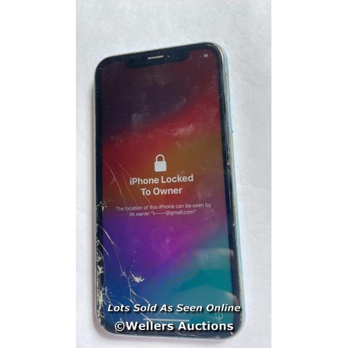 9063 - APPLE IPHONE XR / A2105 / BLUE / 128GB / SERIAL. NO. F2LXX2VYKXKF / I-CLOUD LOCKED