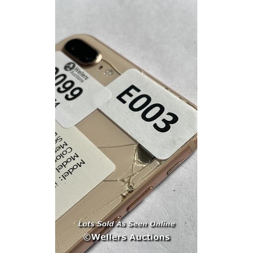 9099 - APPLE IPHONE 8+ / A1897 / GOLD / 64GB / SERIAL. NO. FCRVR555JCM4 / I-CLOUD UNLOCKED / FRONT AND REAR... 