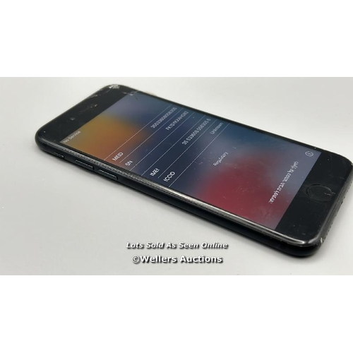 9121 - APPLE IPHONE 7 / A1778 / BLACK / 128GB  / SERIAL. NO.FK1SYKXAHG82 / I-CLOUD LOCKED / SCREEN DAMAGE