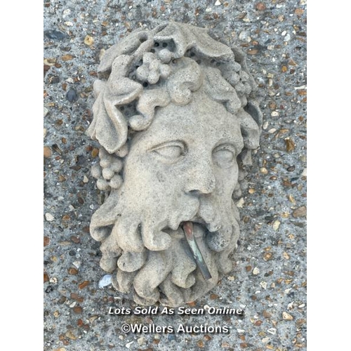 13 - Reconstituted stone greek god plaque with fountain spout , 36cm h x 24cm w / Container no: BM000524