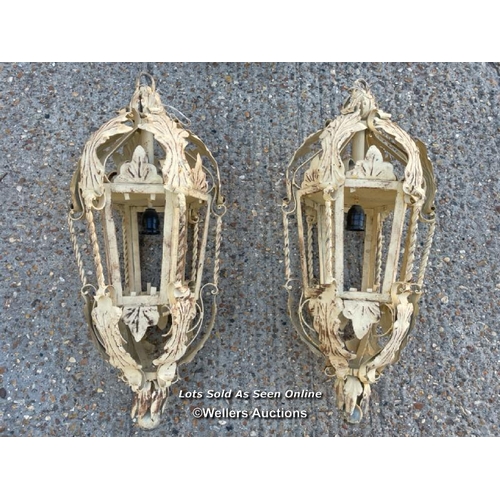 15 - Pair of French Art Nouveau inspired lights, converted to electricity without glass, 72cm h / Contain... 