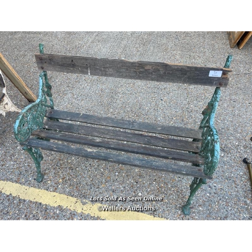 17 - Victorian garden bench with ornate cast iron bench ends, requires some restoration, 87cm h x 120cm w... 