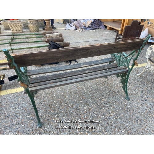 17 - Victorian garden bench with ornate cast iron bench ends, requires some restoration, 87cm h x 120cm w... 