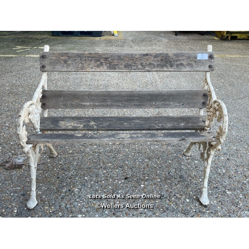 18 - Victorian garden bench with ornate cast iron bench ends, requires some restoration, 82cm h x 105cm w... 