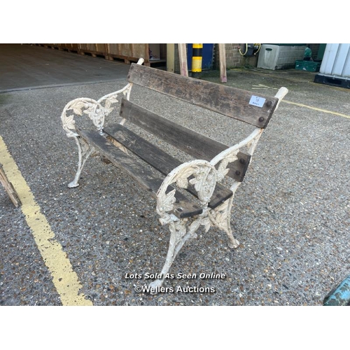 18 - Victorian garden bench with ornate cast iron bench ends, requires some restoration, 82cm h x 105cm w... 