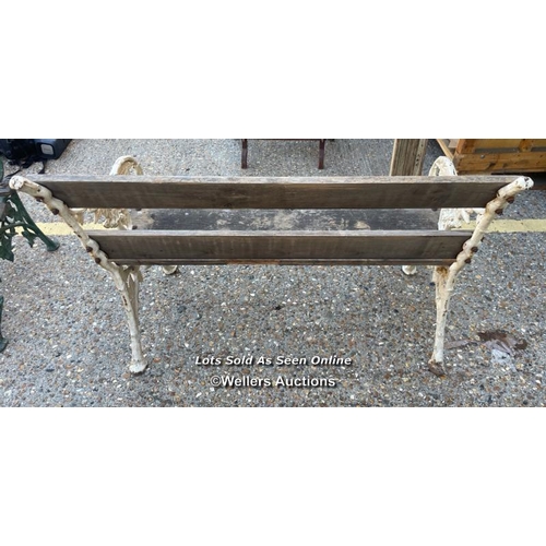 18 - Victorian garden bench with ornate cast iron bench ends, requires some restoration, 82cm h x 105cm w... 