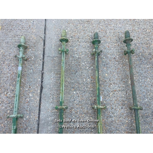 2 - Four Victorian cast iron pillars with pine cone finials, each approx 2134cm h / Container no: BM0005... 