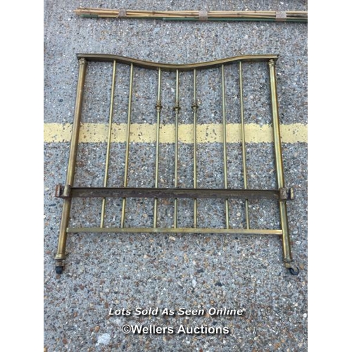 23 - Victorian brass bed with original castors, headbord 133cm h x 97cm w, side struts 183cm l / Containe... 