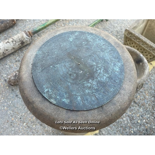 3 - Reconstituted stone bulbus sundial, 90cm h x 207cm dia, no gnomon / Container no: BM000524