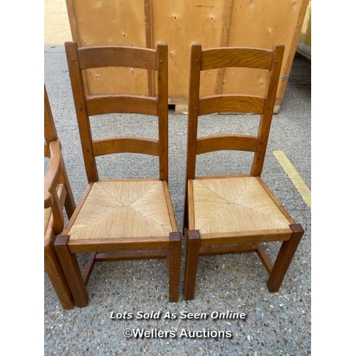 36 - Two oak dining chairs with matching carver, carver 110cm h x 40cm w x 44cm d  / Container no: BM0008... 