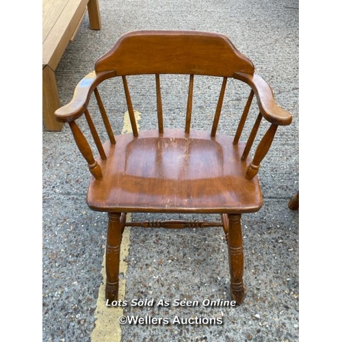 38 - Two pine stick back captains chairs, 78cm h x 64cm w x 48cm d / Container no: BM000829