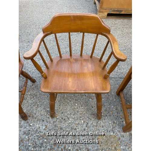 38 - Two pine stick back captains chairs, 78cm h x 64cm w x 48cm d / Container no: BM000829