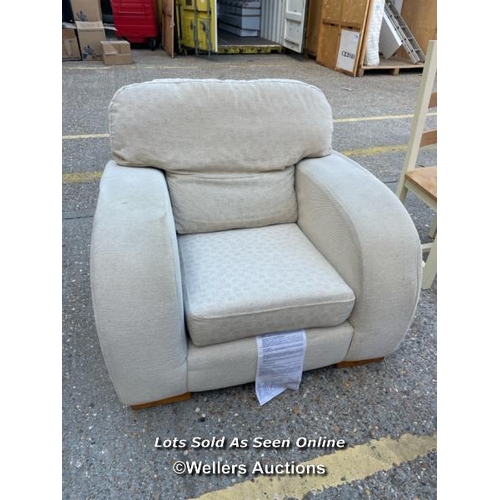 39 - Contemporary upholstered arm chair, 90cm h x 102cm w x 95cm d / Container no: BM000829