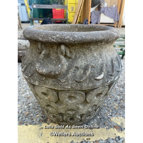 4 - Cotsworld studios reconstituted stone pot, 40cm h x 36cm dia / Container no: BM000524